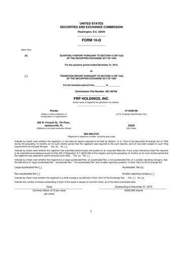 Thumbnail FRP Holdings
 10-Q Quarterly Report FY 