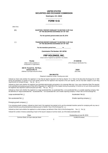 Thumbnail FRP Holdings
 10-Q Quarterly Report FY 