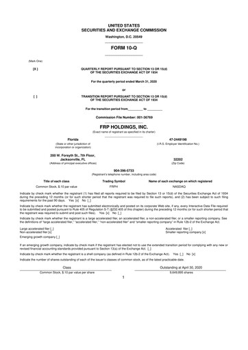 Thumbnail FRP Holdings
 10-Q Quarterly Report FY 