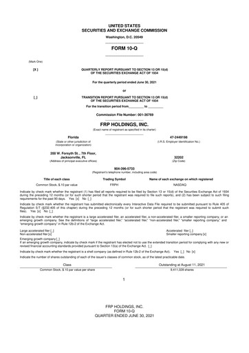 Thumbnail FRP Holdings
 10-Q Quarterly Report FY 