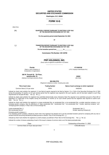 Thumbnail FRP Holdings
 10-Q Quarterly Report FY 