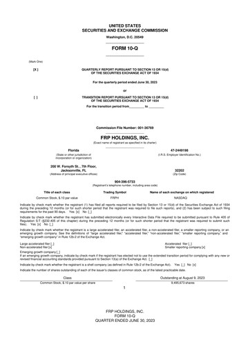 Thumbnail FRP Holdings
 10-Q Quarterly Report FY 