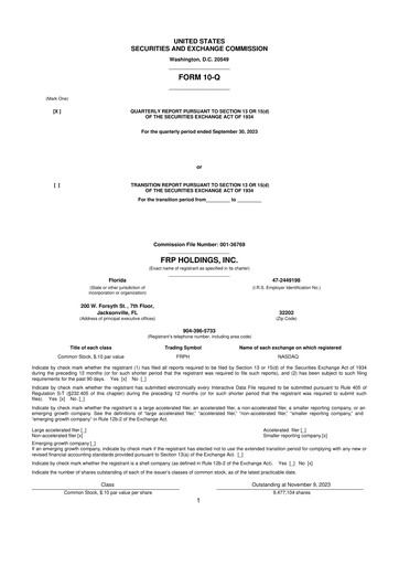 Thumbnail FRP Holdings
 10-Q Quarterly Report FY 