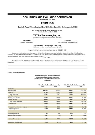 Thumbnail Tetra Technologies 10-Q Quarterly Report FY 