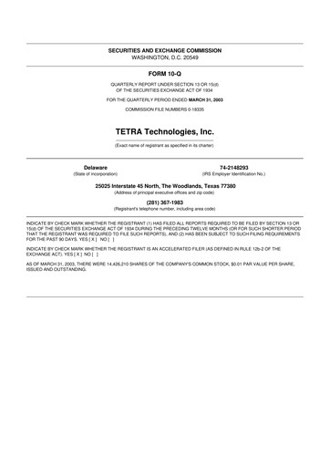 Thumbnail Tetra Technologies 10-Q Quarterly Report FY 