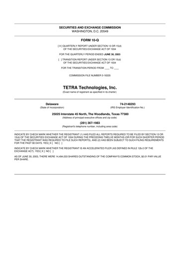 Thumbnail Tetra Technologies 10-Q Quarterly Report FY 