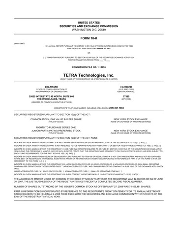 Thumbnail Tetra Technologies 10-K Annual Report 