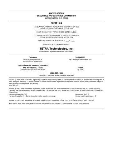 Thumbnail Tetra Technologies 10-Q Quarterly Report FY 
