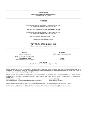 Thumbnail Tetra Technologies 10-Q Quarterly Report FY 