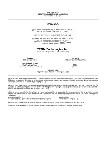 Thumbnail Tetra Technologies 10-Q Quarterly Report FY 