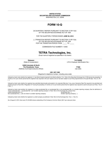 Thumbnail Tetra Technologies 10-Q Quarterly Report FY2010 