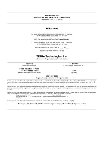 Thumbnail Tetra Technologies 10-Q Quarterly Report FY2011 