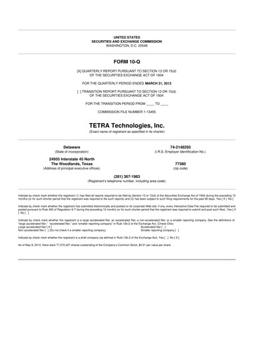 Thumbnail Tetra Technologies 10-Q Quarterly Report FY2012 