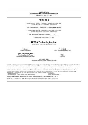 Thumbnail Tetra Technologies 10-Q Quarterly Report FY2012 