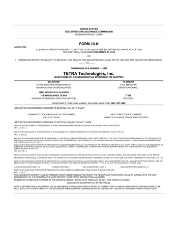 Thumbnail Tetra Technologies 10-K Annual Report 2013