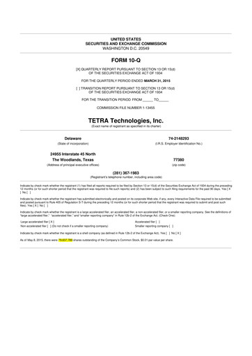 Thumbnail Tetra Technologies 10-Q Quarterly Report FY2015 