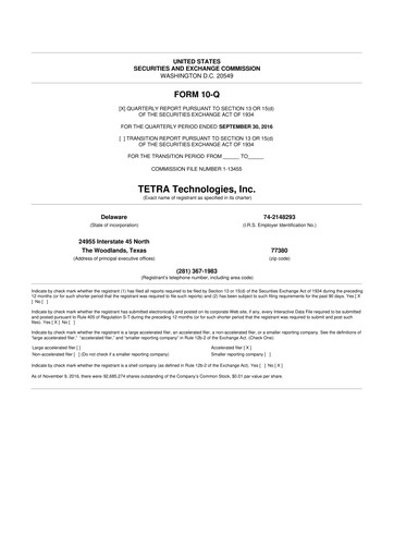 Thumbnail Tetra Technologies 10-Q Quarterly Report FY2016 