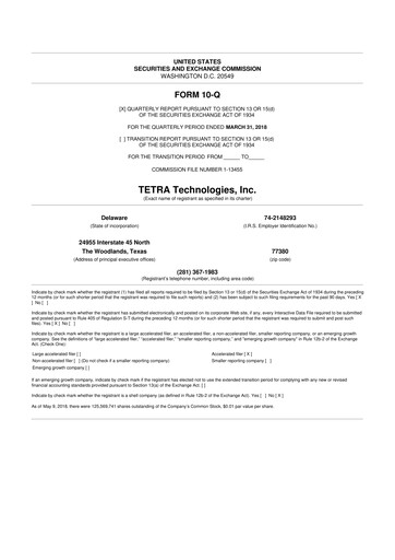 Thumbnail Tetra Technologies 10-Q Quarterly Report FY2018 