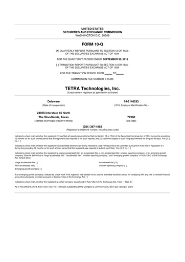 Thumbnail Tetra Technologies 10-Q Quarterly Report FY2018 
