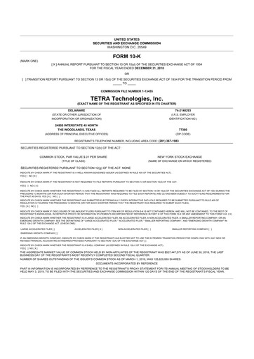 Thumbnail Tetra Technologies 10-K Annual Report 2018