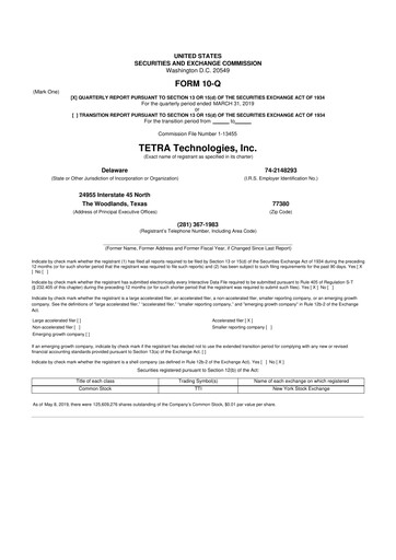 Thumbnail Tetra Technologies 10-Q Quarterly Report FY2019 