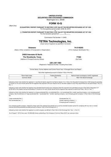 Thumbnail Tetra Technologies 10-Q Quarterly Report FY2019 