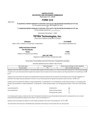 Thumbnail Tetra Technologies 10-Q Quarterly Report FY2019 