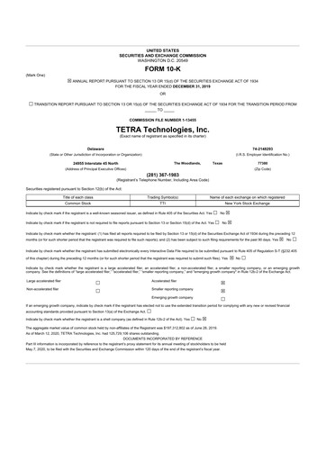 Thumbnail Tetra Technologies 10-K Annual Report 2019
