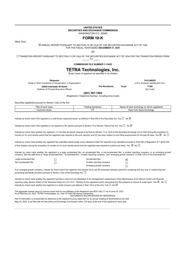 Thumbnail Tetra Technologies 10-K Annual Report 2021