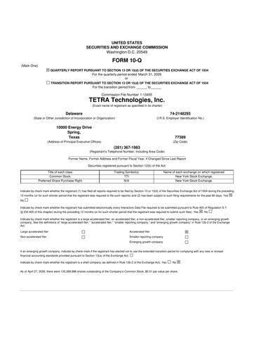 Thumbnail Tetra Technologies 10-Q Quarterly Report FY 