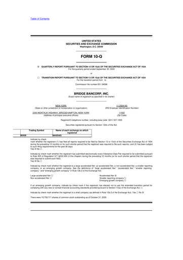 Miniature Dime Community Bancshares 10-Q Rapport trimestriel 2020 