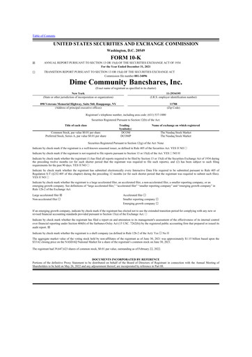 Thumbnail Dime Community Bancshares 10-K Annual Report 2021