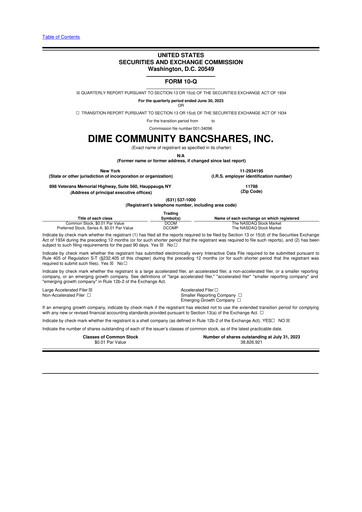 Miniature Dime Community Bancshares 10-Q Rapport trimestriel 2023 
