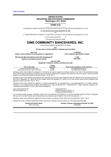 Miniature Dime Community Bancshares 10-Q Rapport trimestriel 2023 