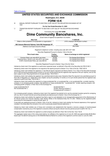 Miniature Dime Community Bancshares 10-K Rapport annuel 2025
