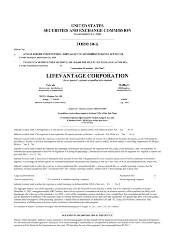 Thumbnail Lifevantage 10-K Annual Report 2013