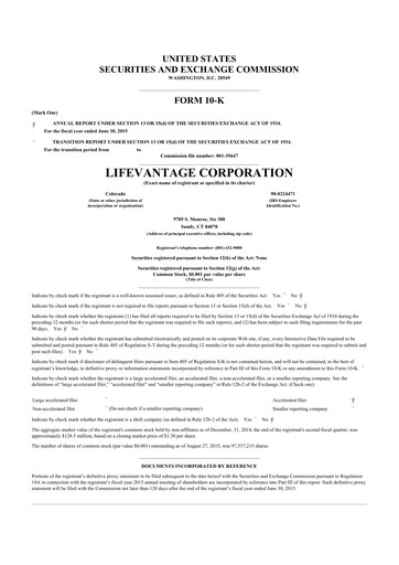 Thumbnail Lifevantage 10-K Annual Report 2015