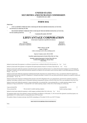 Thumbnail Lifevantage 10-K Annual Report 2016