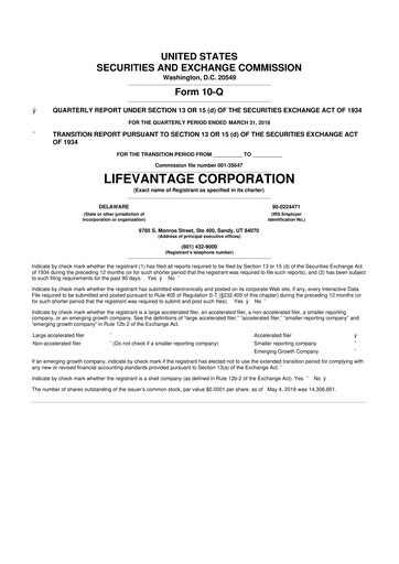 Thumbnail Lifevantage 10-Q Quarterly Report FY2018 