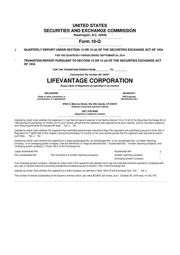 Thumbnail Lifevantage 10-Q Quarterly Report FY2019 
