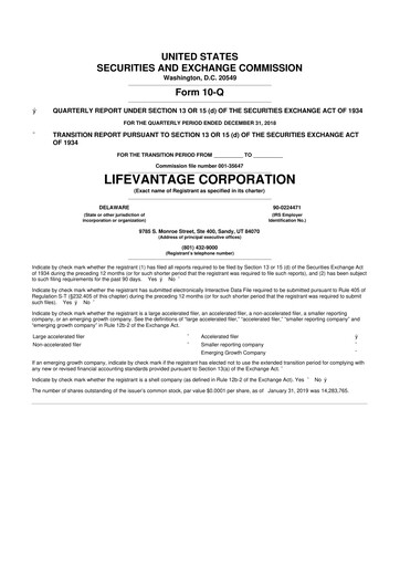 Thumbnail Lifevantage 10-Q Quarterly Report FY2019 