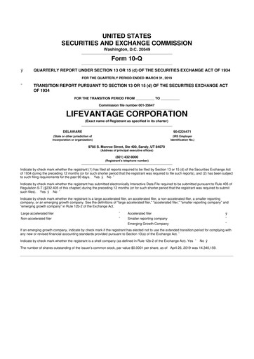Thumbnail Lifevantage 10-Q Quarterly Report FY2019 
