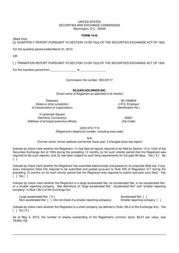 Thumbnail Silgan Holdings
 10-Q Quarterly Report FY 