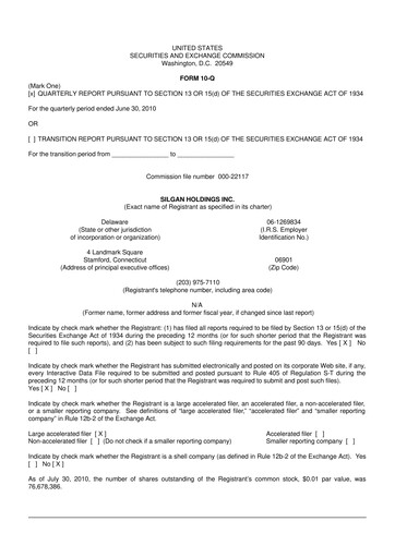Thumbnail Silgan Holdings
 10-Q Quarterly Report FY2010 