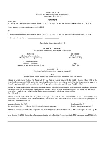 Thumbnail Silgan Holdings
 10-Q Quarterly Report FY2010 