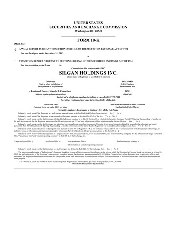 Thumbnail Silgan Holdings
 10-K Annual Report 2013