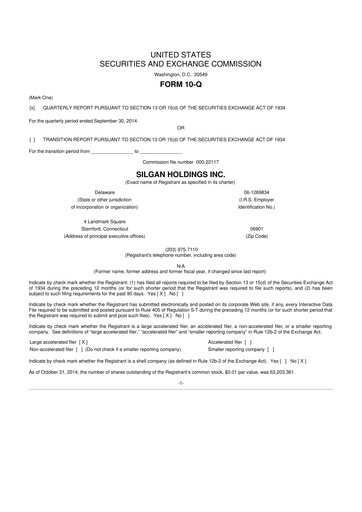 Thumbnail Silgan Holdings
 10-Q Quarterly Report FY2014 