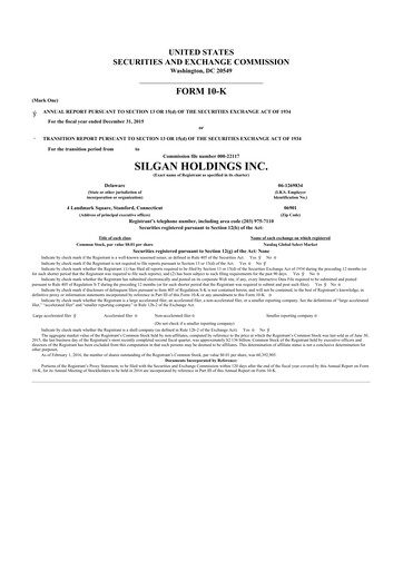 Thumbnail Silgan Holdings
 10-K Annual Report 2015
