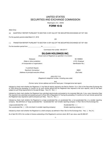 Thumbnail Silgan Holdings
 10-Q Quarterly Report FY2016 