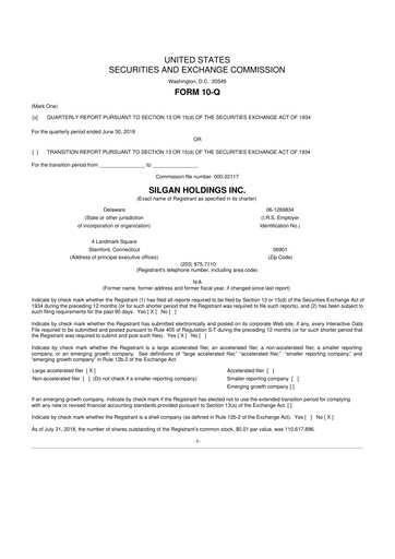 Thumbnail Silgan Holdings
 10-Q Quarterly Report FY2018 